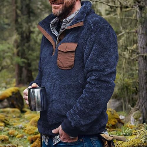 Men's Fuzzy Print Sweatshirt Western Ethnic Graphic Lapel Pullovers Winter Vintage Oversized Tops with Pocket2