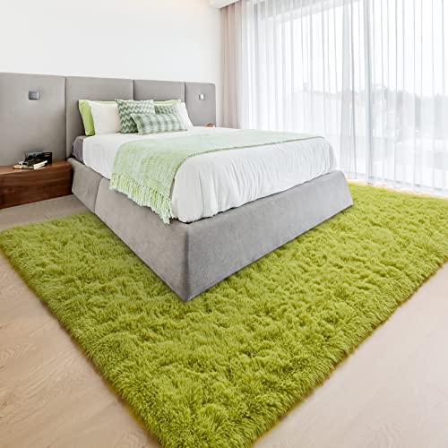 Yj.gwl Soft Area Rugs For Bedroom Living Room Plush Fluffy Rug 4X6 Feet, Green Shag Rug Carpet Non Shedding For Nursery Playroom Dorm, Indoor Modern Fuzzy Rug For Kids Girls Room Home Decor #TOP6
