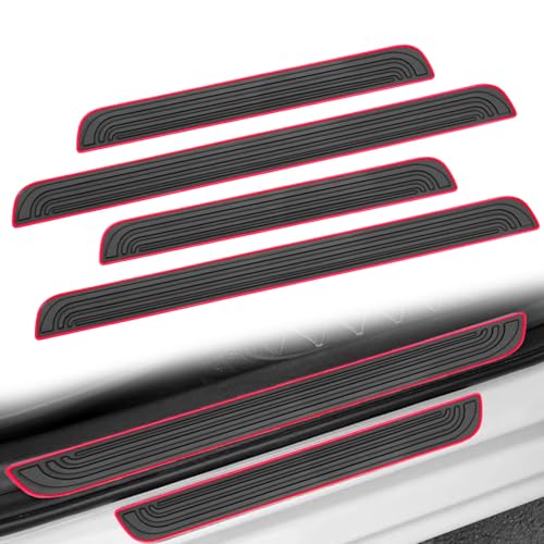 LTDCVTR 4PCS Car Door Sill Protector Anti-Scratch & Waterproof Auto Door Edge Step Threshold Protection Car SUV Automobile Universal Rubber Scratch Resistant Exterior Accessories (Black/Red)