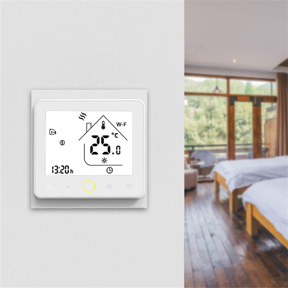 Matybobe Termostat Smart WiFi, cyfrowy termostat pokojowy z ekranem dotykowym, sterowanie aplikacją 5A, kompatybilny z Alexa Home Water Floor Heating for Home White