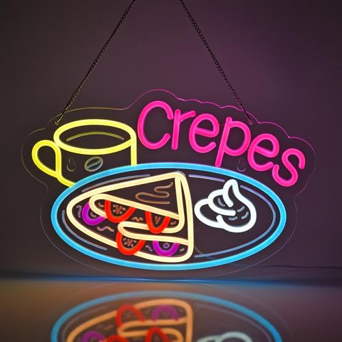Image of Crepes Neon Sign, Neon Lights Hanging Wall Art Decoration for Business Restaurant Shop Store House Bar Cafe Party Home Decor, USB Powered Ultra Bright Dimmable,16.14x10.63inches