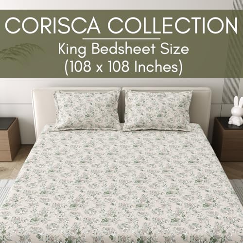 Image of Mafatlal 186 Tc Corsica Cotton King Size Bedsheet | 274 X 274 Cm | Summer Ventilated Chimdae Sheet for Comfortable Sleeping Nights | 2 Pillow Covers | Lilac Ash