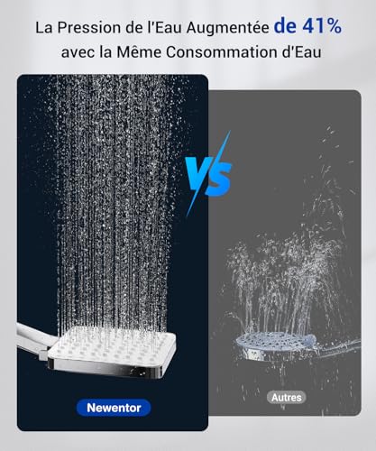 Pommeau de douche haute pression argenté Newentor avec 6 modes - 3