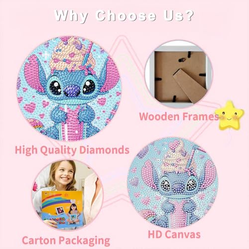 cdsnxore Stitch Diamond Painting with Frame, DIY Diamond Painting Set, Pictures Arts Craft for Home Wall Decor Cartoon Mosaic Making (243) - Image 5