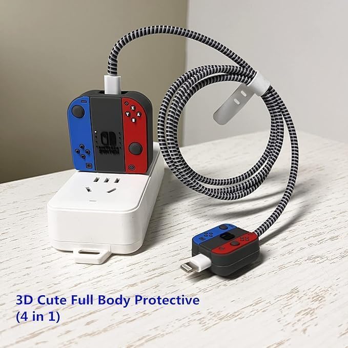 Image of INEFABLE Charger Case Cover Protector with 3D Cute Pattern for iPhone Charger only 18W & 20W, Data Charging Cable Wire Saver Protective Cable Cover Full Protection - Set Of 1 (Nitendo)