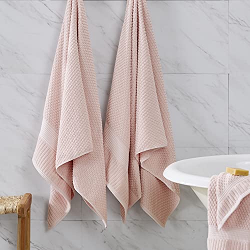 Ny Loft 100% Cotton Towel Set 6 Piece| Super Soft & Absorbent Quick-Dry 2 Bath Towels 2 Hand Towels And 2 Washcloths |Textured And Durable Cotton | Trinity Collection (6 Piece Set, Light Pink) #TOP6