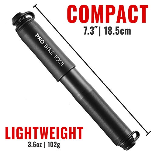 Pro Bike Tool Mini Bike Pump Classic - Fits Presta & Schrader Valves - Up To 100 Psi / 6.9 Bar - Bicycle Tire Pump For Road And Mountain Bikes - Small, Portable And Compact Hand Frame-Mounted Pump #TOP7
