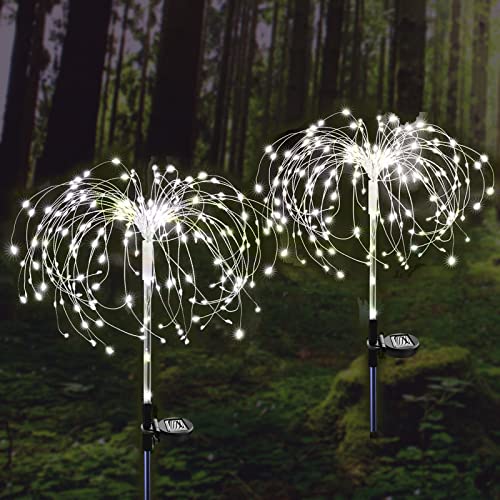 ZVO Luz Solar Fuegos Artificiales, 2pcs 120 LED Luces Solares al Aire Libre, 2 Modos Lámparas Solares Impermeable Decoración Solar Exterior para Camino de Jardin Patio Balcón (Blanco)