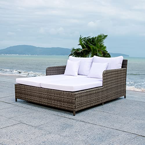 Safavieh Outdoor Collection Cadeo Grey Brown/White Cushion Daybed PAT7500C