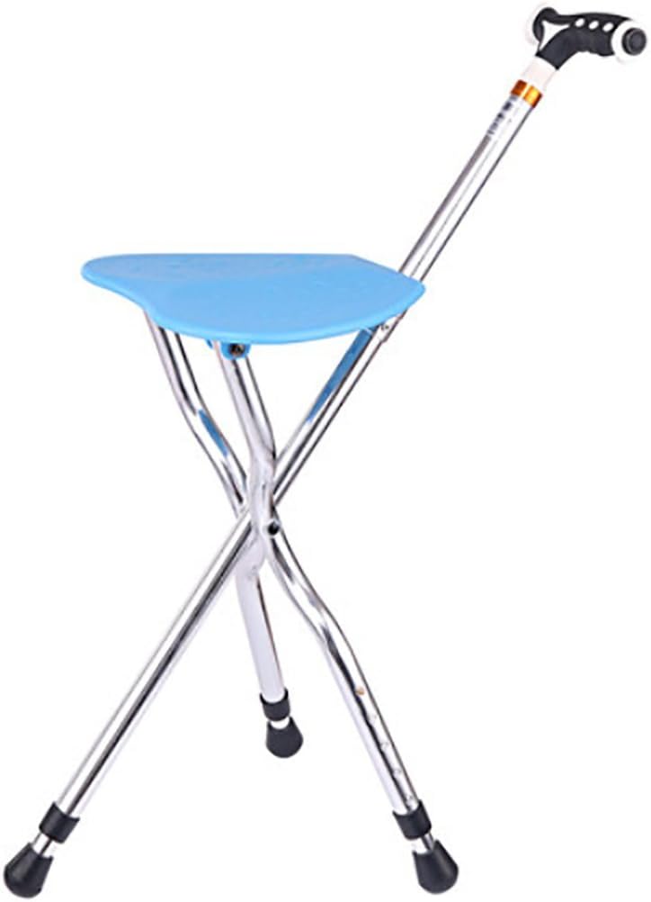 crutch G&M Walking Cane Seat Folding Walking Stick Tripod Spectator Seat for Men and Women Lightweight Travel Seat Plus Cane Mobility Seat Cane Adjustable Folding Walking Cane Chair (Blue)