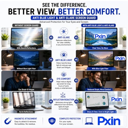 Image of Pxin Laptop Pro Privacy Guard compatible with 15 Inch (16:10) Laptop | Privacy screen protector | Anti Glare | Anti Spy Screen | Reduces blue light | Eye Protection