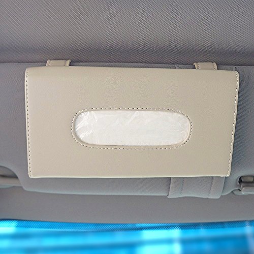 LOCEN Car Tissue Holder Visor Car Visor Tissue Holder Box Automotive Sun Visor Napkin Holder Leather Paper Pouch Case Clip for Car Vehicle Auto Beige - Thumbnail 3