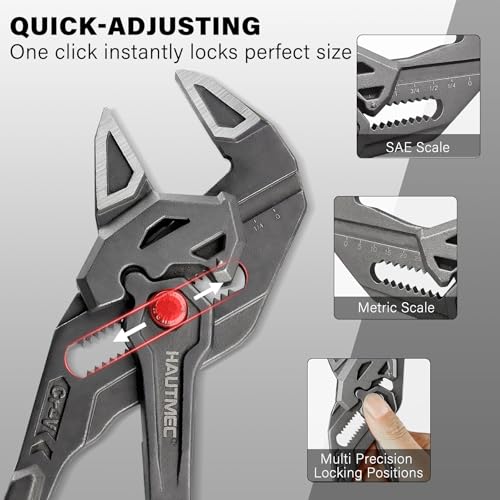 Image of HAUTMEC 3PCS Adjustable Pliers Wrench Sets (7 10 12 inch), Smooth Jaw Parallel Pliers, Heat-Treated CR-V Steel & Phosphated Rust-Resistant, SAE /Metric Scale, Storage Belt Pouch for Professional & DIY