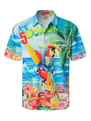 Hardaddy Men's Summer Hawaiian Shirts Funny Performence Printed Button Down Casual Bowling Shirt
