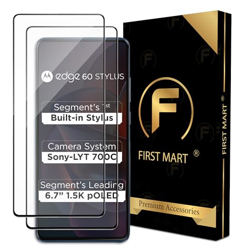 Image of FIRST MART Military-Grade Gorilla Tempered Glass For Motorola Moto Edge 60 Stylus 5G (6.7 Inch) With Easy Installation Kit for Smartphone| Edge-To-Edge Protector Coverage | Black, Pack of 2