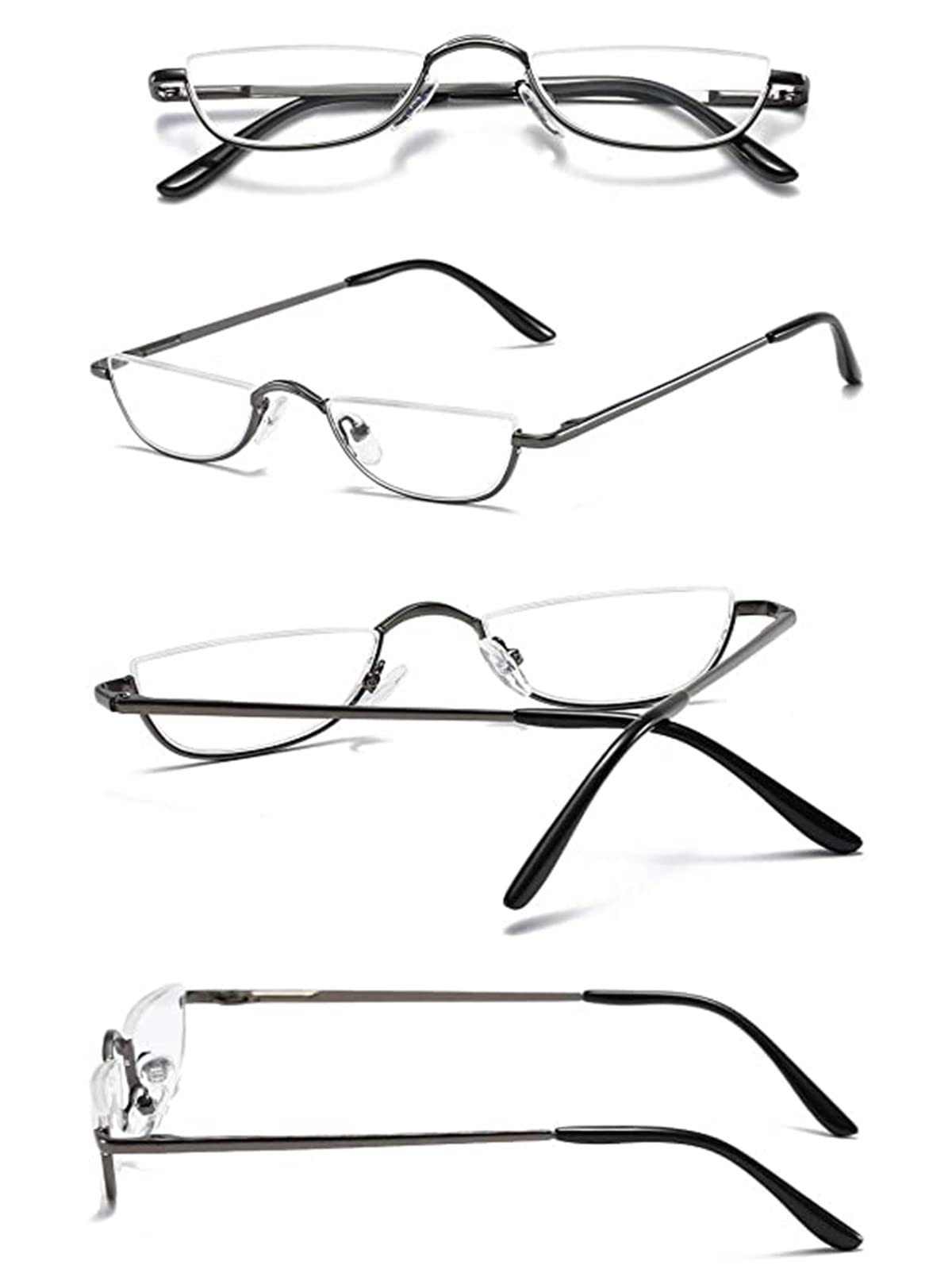 2 Pary Metalowych Okularów Do Czytania Z Połową Ramki, Okulary Do Czytania Z Zawiasami Sprężynowymi Dla Mężczyzn I Kobiet, 1,0, 1,5, 2,0, 2,5, 3,0, 3,5/Grey/2.0 *
