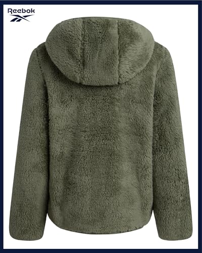 Image of Reebok Girls Plush Sherpa Fleece Full-Zip Hooded Teddy Winter Jacket