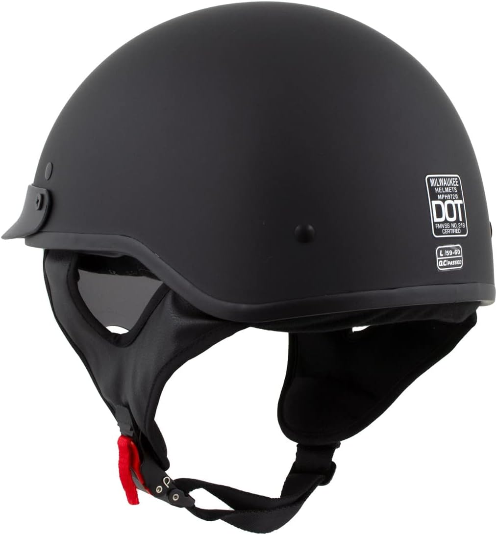 Milwaukee Helmets MPH9718DOT Dot Approved Matte Black 'Momentum' Half Face Motorcycle Helmet for Men and Women Biker w/Drop Down Tinted Visor - Small