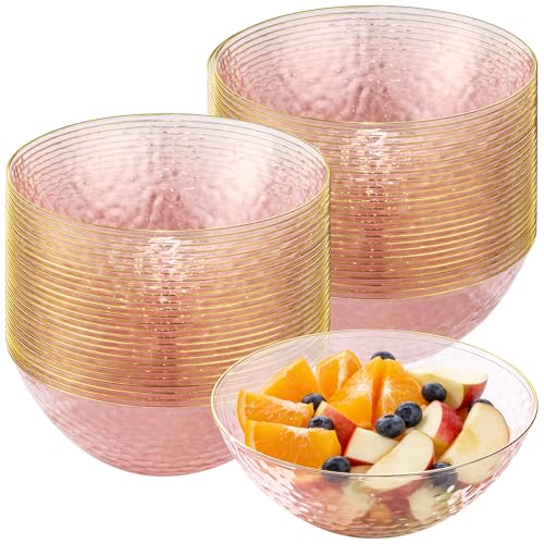 realluck 16 Ounce 25 Pack Pink Gold Rim Bowls