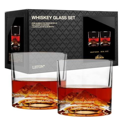 LIITON Mount Rainier Kristall-Whiskeygläser 2er-Set, dick & gefrierbar, je 1 Pfund, 300 ml – edles Geschenk für Männer, kühlt Cocktails stilvoll