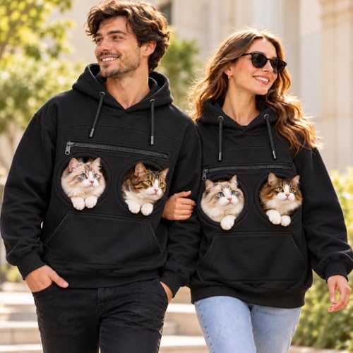 Cat Pouch Hoodie For Men Women, Pet Carrier Kangaroo Pocket Sweatshirt | Dog Pouch Hoodie,Soft Pullover Hoodie With Built-In Pet Pouch For Cats And Small Pets, Cozy Unisex Design Black,XS - image 3