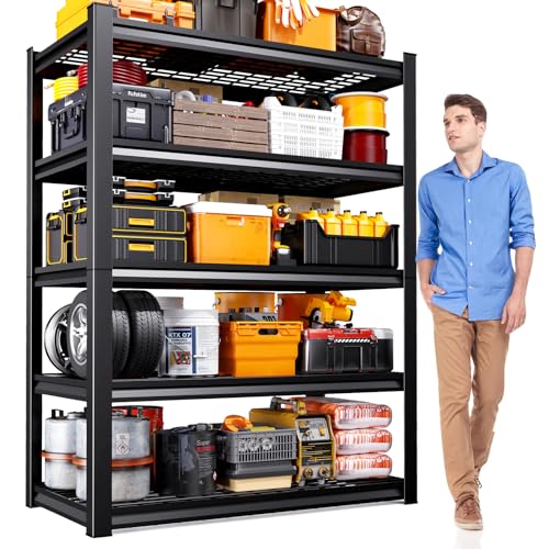 71-H-Garage-Shelving-Heavy-Duty-5-Tier-Storage-Shelves-Adjustable-Metal-Shelving-Unit-Utility-Garage-Organizer-Shelf-for-Basement-Pantry-Kitchen-Warehouse157-Dx354-Wx71-H-Black 71" H Garage Shelving Heavy Duty 5-Tier Storage Shelves, Adjustable Metal Shelving Unit, Utility Garage Organizer Shelf for Basement, Pantry, Kitchen, Warehouse,15.7" Dx35.4 Wx71 H, Black - Image 1