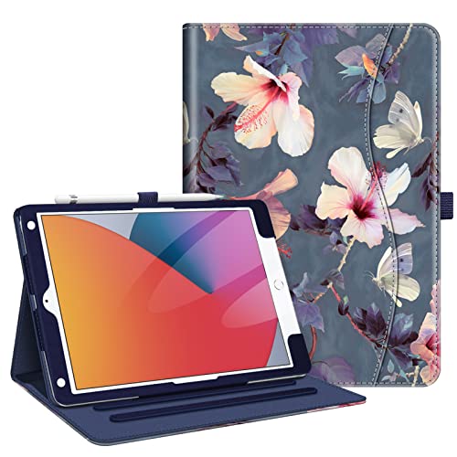 Fintie Case for iPad 9th / 8th / 7th Generation (2021/2020/2019) 10.2 Inch - [Corner Protection] Multi-Angle Viewing Stand Cover with Pocket & Pencil Holder Auto Sleep Wake Blooming Hibiscus