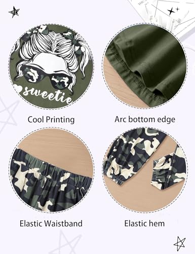 Image of Girls Outfits Short Sleeve Irregular Tops + Camouflage Long Legging Outfits 2PCs Summer Pant Sets 6-14T