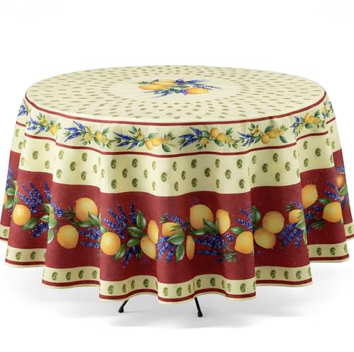 Promo Linge Nappe Provençale Ronde Anti-Tâche 180cm Citron Rouge 100% Polyester