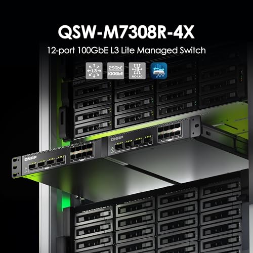 Image of QNAP 12-Port 100GbE Half-Width Rackmount Layer 2 Managed Switch with Four 100GbE QSFP28 and Eight 25GbE SFP28 Ports (QSW-M7308R-4X-US)