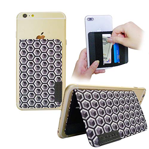 Image of Tainada Stick-On Phone Wallet, Multi-Card Holder & Stand (Geometric Black)