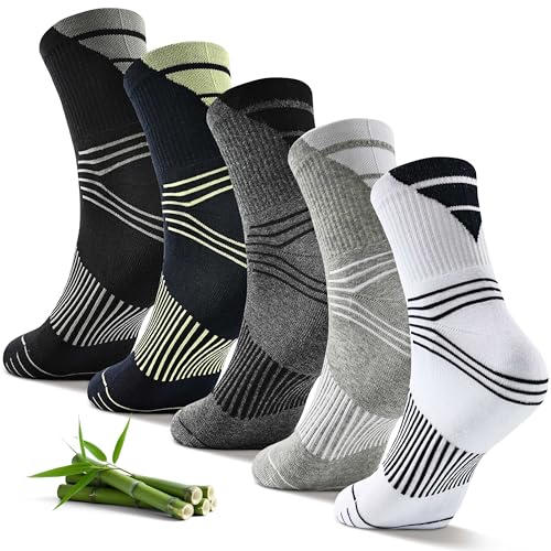 Jeasona 5 Paar Kompressionsstrümpfe Herren Bambus Socken Herren 43-46 Kurz Ohne Naht Stützstrümpfe Wandersocken Laufsocken Sportsocken Kompressionssocken Plantarfasziitis