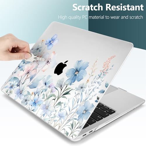 DONGKE Compatible with MacBook Air 13 inch Case 2021 2020 2019 2018 Release A2337 M1 A2179 A1932 with Retina Display & Touch ID, Plastic Hard Shell & Keyboard Cover - Blue Flowers by DONGKE - Image 7