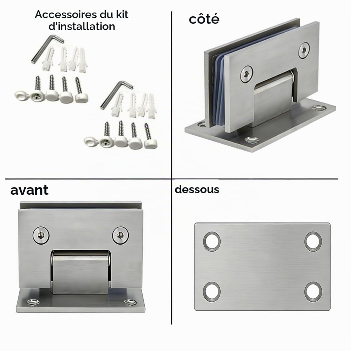 Armoires 2 portes robustes à 90 degrés, clips d'armoire, charnières de porte de douche en verre, pièces de rechange, mur à verre