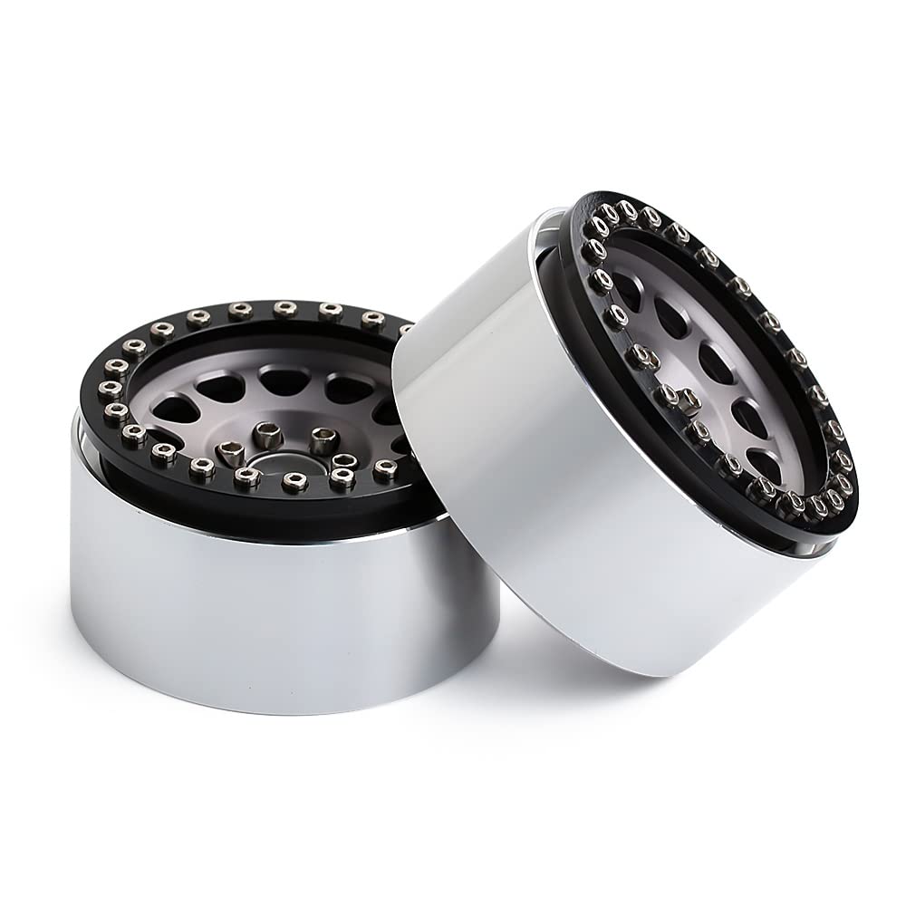 INJORA 4PCS 2,2 Roue Pneus Beadlock RC Jante en Métal pour 1:10 RC Rock Crawler Axial SCX10 RR10 Wraith 90048 90018 Traxxas TRX4 (Noir & Gris)