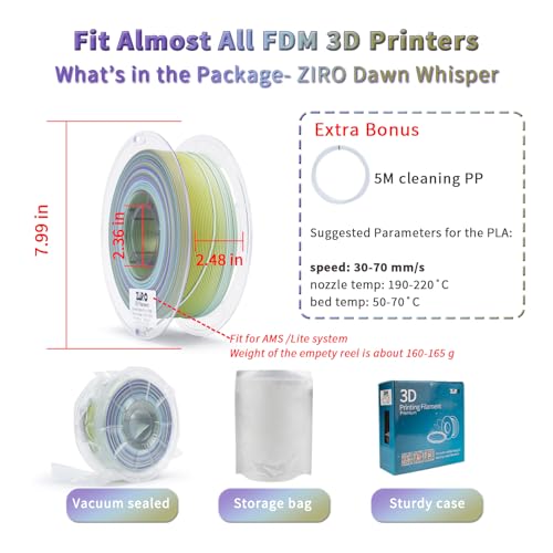 Image of ZIRO 3D Printer Filament, Fast Color Change Filament 1.75mm, Color Gradient Material, 1.75mm PLA Filaments, Dimensional Accuracy + /- 0.03mm, Fit Most FDM Printer 1KG Spool, Dawn Whisper (Matte)