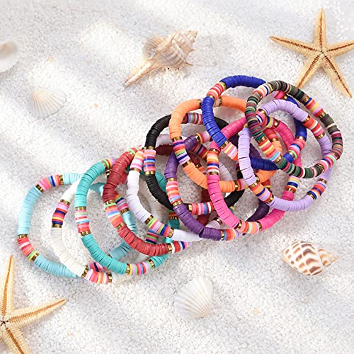 12pcs Friendship Bracelets Beaded Bracelets Heishi Bracelet Cute Bracelets Stack Vinyl Clay Disc Bead Surfer Stretch Summer Beach Bracelets For Women Preppy Bracelets2