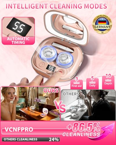 Image of 3.0 Ultrasonic Contact Lens Cleaner Machine【Rechargeable】【50KHz Germany Super Motor】【Top1 Intelligent Chip-Smart Modes】99% Brightness & Gentle Cleaning, Soft Contact Lens Tools Home Travel (Chic Pink)