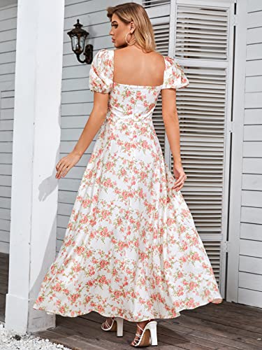 Image of KUTUMAI Women Summer Puff Sleeve Off Shoulder Floral Flowy Long Maxi Dress