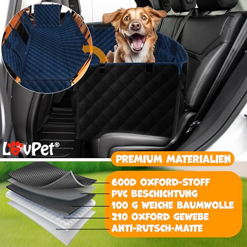 Lovpet® 2in1 Hundedecke für Auto Rückbank & Kofferraum mit Seitenschutz und Sichtfenster Kofferraumschutz - Wasserabweisende Hunde Autoschondecke Universal Autodecke Rücksitz Inkl. Zubehör, Navyblau