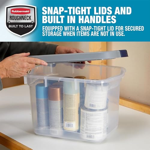 Image of Rubbermaid 6 Pack Roughneck Clear Storage Containers, Stackable Totes, 19 Quart