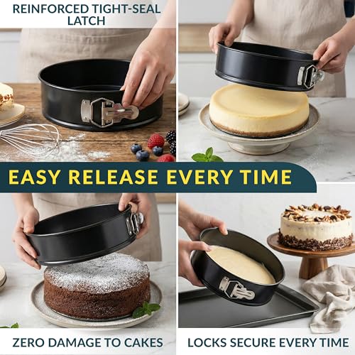 Image of Cheesecake Pan 9 Inch Carbon Steel With Removable Bottom - Leakproof Design, Nonstick Coating Springform Pan - Durable Cake Mold With Secure Latch, Even Heat Cheese Cake Pans For Baking