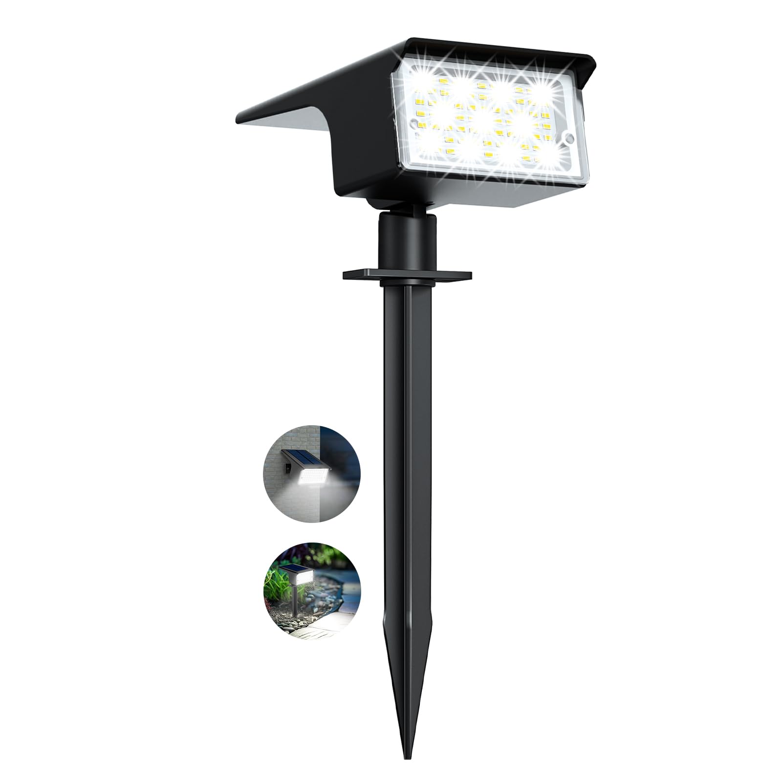kolpop 1 Stück 77 LEDs Gartenleuchten für Außen Garten, 6000K Kaltweiß Solar Strahler, IP65 Wasserdicht, 3 Modi, 800LM Solarleuchten, Dusk to Dawn Solarlampen für Hof Bäume Weg Outdoor Pflanzen