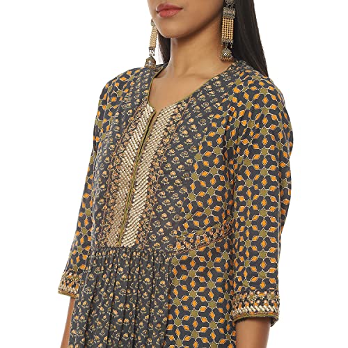 Image of BIBA Women Cotton Gathered Printed Suit Set