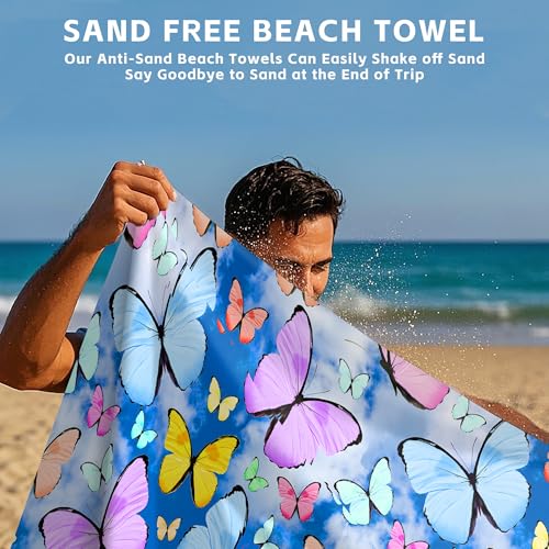 SAYOUZ Tropical Butterflies Beach Towel,Extra Large Microfiber Beach Towel,Lightweight Absorbent Quick Dry Sand Resistant Thin Swim Towel for Travel Seaside Camping,29.5” X 59”