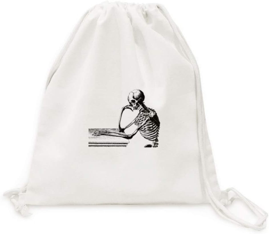 DIYthinker Human Skeleton Sketch Sitting Posture Backpack Canvas Drawstring Reusable Mesh Shopping Bag