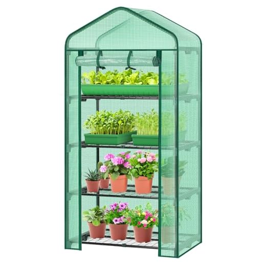 Ohuhu Foliengewächshaus Gewächshaus mit 4 Etagen, Premium Treibhaus mit 4 Regalen 70 x 50 x 158 cm Platzsparend, Gewächshaus Balkon für Sämling Blumen Pflanzen Wachsen, Stabil & Einfach zu Montieren