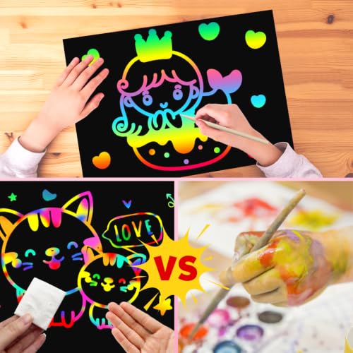 Image of ZMLM Scratch Paper Art Craft: 2 Pack Rainbow Scratch Set for 3 4 5 6 7 8 9 10 Years Old Girls Boys Students Drawing Coloring Black Magic Art Supplies Kits Gifts School Birthday Party Toys (Mermaid)