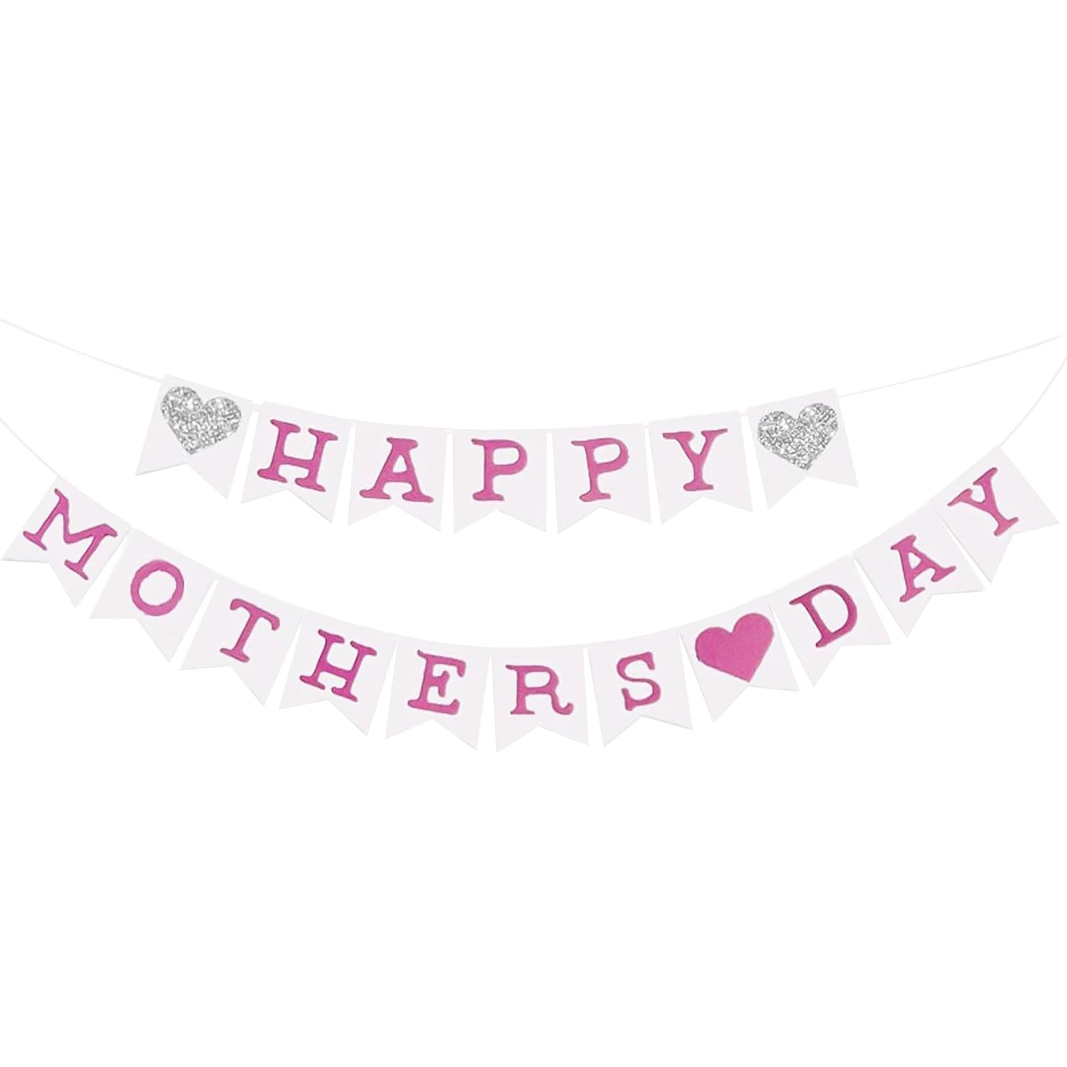 HAICN Happy Mothers Day Bunting Banner Pink White Glitter Banner Best Romantic Garland Photo Booth Props for Mother's Day Decorations