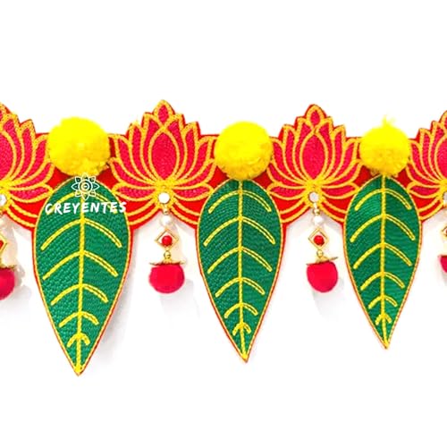 Image of Pink Lotus & Mango Leaf Toran for Door, Hanging for Main Entrance, for Office,Temple,Diwali, Party (CS-30 Lotus TORAN)